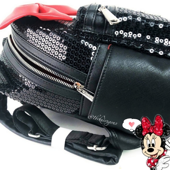 NWT Disney Parks Loungefly Sequin Minnie Mouse Backpack Black Red Sparkle Galore - Picture 8 of 15